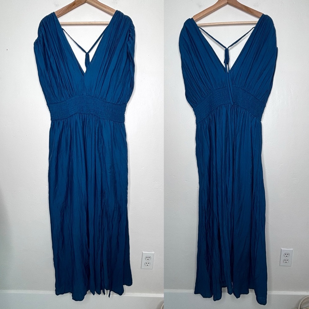Cider V-Neck Smocked Waist Maxi Dress Teal Blue Size 1XL NWT
